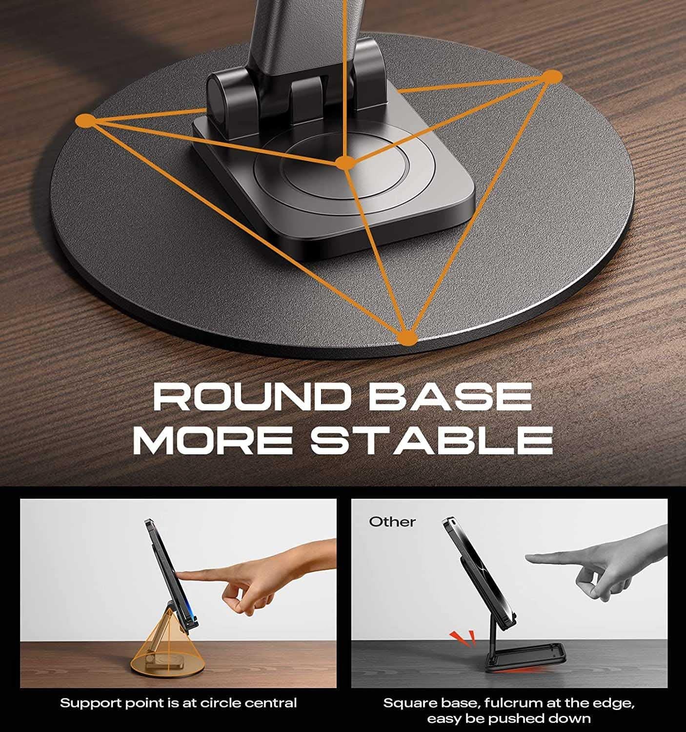 Mobile Phone Stand : 360° rotation, adjustable height and angle.